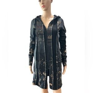 Y2K vintage SALVAGE skull crossbones Acid Wash Black Gothic Hoodie Jacket mini L